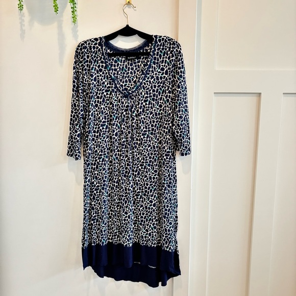 Ellen Tracy Women's V-Neck Navy Blue Leopard Print Mesh Detail Nightgown Size L - Picture 1 of 10